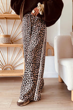 Load image into Gallery viewer, Beige Leopard Print Side Striped Detail Casual Wide Leg Pants