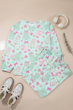 Load image into Gallery viewer, Green Abstract Print Long Sleeve Two Piece Lounge Set
