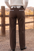 Load image into Gallery viewer, Coffee Western Colorblock Pockets Button Fly Decorative Belt Loops Straight Leg Jeans