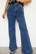 Load image into Gallery viewer, Ashleigh Blue Golden Button Detail Rolled Edge Flare Leg Jeans