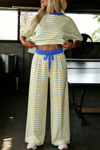 Load image into Gallery viewer, Pink Stripe Colorblock Trim Crew Neck Loose Tee Drawstring Elastic Waist 2pcs Pant Set