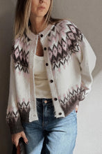 Load image into Gallery viewer, White Geometric Pattern Brushed Knit Button Cardigan