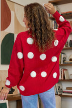 Load image into Gallery viewer, Red Polka Dot Button Front Oversized V Neck Cardigan