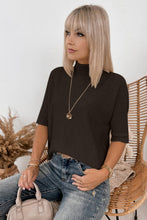 Load image into Gallery viewer, Dark Brown Ribbed Trim High Neck Short Sleeve Casual Sweater