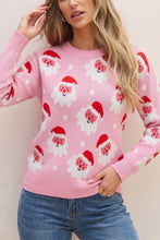 Load image into Gallery viewer, Pink Cartoon Santa Pattern Round Neck Dropped Shoulder Sweater