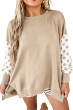 Load image into Gallery viewer, Green Polka Dot Patchwork Sleeve Crew Neck Loose Pullover Sweatshirt