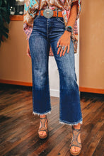 Load image into Gallery viewer, Sail Blue Mineral Wash Raw Hem High Waist Flared Jeans