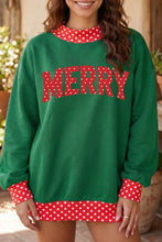 Load image into Gallery viewer, Dark Green Merry Christmas Slogan Polka Dot Contrast Trim Tunic Sweatshirt