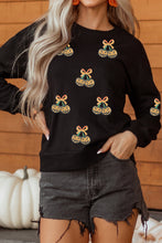Load image into Gallery viewer, Black Halloween Sequin Pumpkin Graphic Relaxed Pullover Sweatshirt