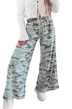 Load image into Gallery viewer, Green Camo Wide Leg Tie Elastic Waist Casual Pants