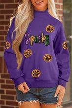 Load image into Gallery viewer, Tillandsia Purple Sequin Pumpkin Spooky Graphic Halloween Pullover Sweatshirt