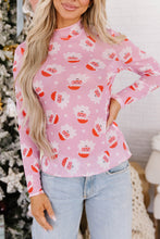 Load image into Gallery viewer, Pink Abstract Santa Print Stand Neck Sheath Long Sleeve Top