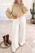 Load image into Gallery viewer, Khaki Plus Size Color Block Contrast Polka Dot Long Sleeve Top Drawstring Pants Set