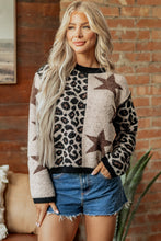 Load image into Gallery viewer, Smoke Gray Leopard Star Pattern Round Neck Long Sleeve Shift Sweater