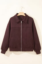 Load image into Gallery viewer, Chicory Coffee Solid Zip-up Metal Placket Collar Long Sleeve Jacket