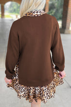 Load image into Gallery viewer, Coffee Leopard Patchwork Collar Long Sleeve Dress