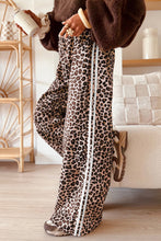 Load image into Gallery viewer, Beige Leopard Print Side Striped Detail Casual Wide Leg Pants