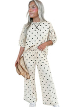 Load image into Gallery viewer, Beige Polka Dot Half Sleeve Loose Top Elastic Waist Casual Pants Set