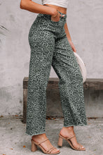 Load image into Gallery viewer, Brown Leopard Frayed Edge Wide Leg High Waist Jeans