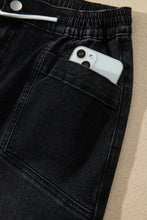 Load image into Gallery viewer, Black Drawstring Waist Ankle Length Casual Jeans Regular Fit Pocket Detail Denim Pants