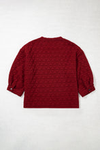 Load image into Gallery viewer, Racing Red Solid Round Neck Tunic Adjustable Cuffs Shift Plus Size Blouse