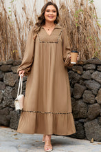 Load image into Gallery viewer, Chestnut Smocked V Neckline Leopard Piping Accent Bracelet Plus Size Long Dress