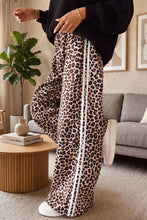 Load image into Gallery viewer, Beige Leopard Print Side Striped Detail Casual Wide Leg Pants