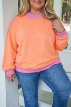 Load image into Gallery viewer, Pink Color Block Contrast Trim Plus Size Sweatshirt