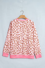 Load image into Gallery viewer, Brown Leopard Polka Dot Colorblock Trim Long Sleeve Top