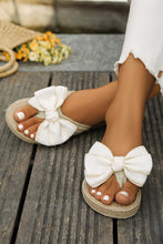 Load image into Gallery viewer, White Stitched Bow Decor Straw Woven Flip Flop Slippers