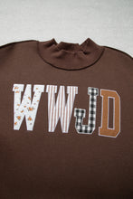 Load image into Gallery viewer, Coffee WWJD Mix Pattern Letter Graphic Exposed Seam Loose Plus Size Sweatshirt