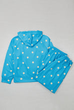 Load image into Gallery viewer, Blue Polka Dot Hooded Drawstring Long Sleeve Plus Size Set