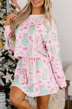 Load image into Gallery viewer, Pink Floral Print Lace Trim Long Sleeve Skirt Set
