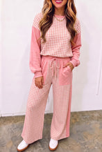 Load image into Gallery viewer, Red Color Block Plaid Patchwork Long Sleeve Pullover Wide Leg Pant Set