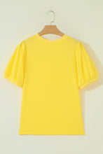 Load image into Gallery viewer, Turquoise Solid Color V Neck Short Puff Sleeve Blouse