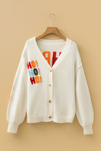 Load image into Gallery viewer, White Ho Ho Ho Slogan V Neck Button Front Embroidered Knit Cardigan