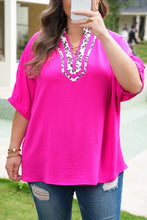 Load image into Gallery viewer, Rose Red Leopard Accent Notched Neck Plus Size Short Sleeve Top