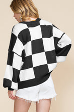 Load image into Gallery viewer, Black Checkered Bishop Sleeve Sweater
