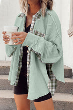 Load image into Gallery viewer, Grass Green Plaid Patchwork Waffle Thermal Knit Shacket