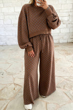 Load image into Gallery viewer, Brown Polka Dot Round Neck Long Sleeve Plus Size Set