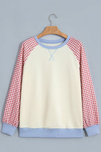 Load image into Gallery viewer, Beige Plaid Sleeve Colorblock Raglan Pullover Sweatshirt