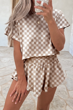 Load image into Gallery viewer, Brown Checkerboard T Shirt and High Waist Skorts 2 Piece Outfit