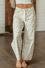 Load image into Gallery viewer, Beige Grommet Knot Waist Floral Barrel Leg Jeans