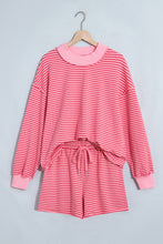 Load image into Gallery viewer, Blue Stripe Ribbed Patchwork Mock Neck Baggy Pullover Matching Shorts Set