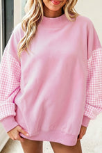 Load image into Gallery viewer, Pink Plaid Sleeve Colorblock Loose Tunic Sweatshirt