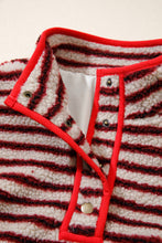Load image into Gallery viewer, Red Striped Fuzzy Colorblock Button Placket Sweatshirt