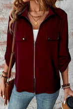 Load image into Gallery viewer, Black Collar Tab Sleeve Zip Up Flap Detail Jacket