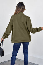 Load image into Gallery viewer, Blackish Green Solid Color Zip Up Button Flap Pocket Shirt Collar Jackets