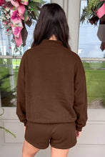 Load image into Gallery viewer, Dark Green Christmas Slogan Print Mock Neck Pullover and Shorts Set