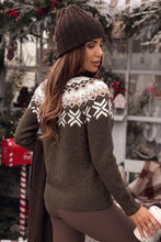 Load image into Gallery viewer, Chicory Coffee Christmas Theme Geometric Pattern Knit Round Neck Shift Sweater
